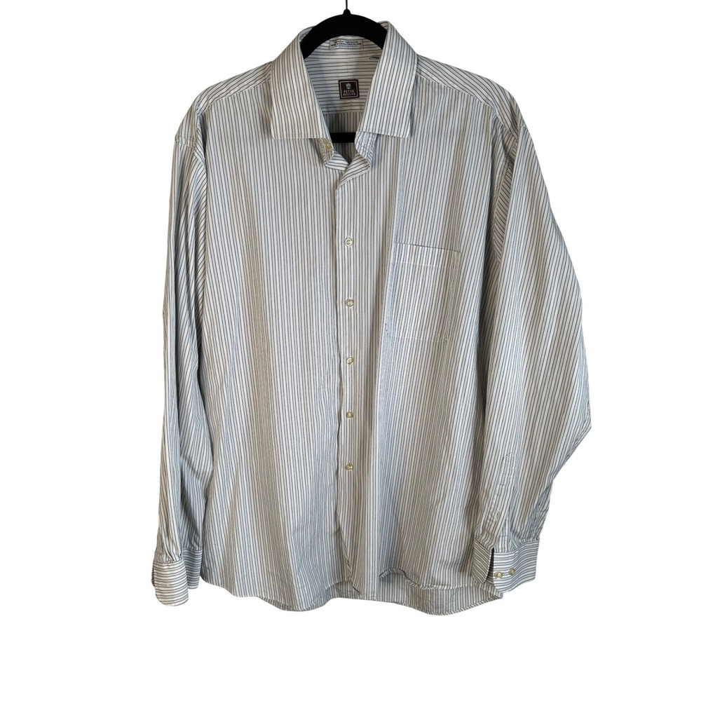 Peter Millar Men's Career Button‎ Down White Navy Pinstripe Cotton Size XL